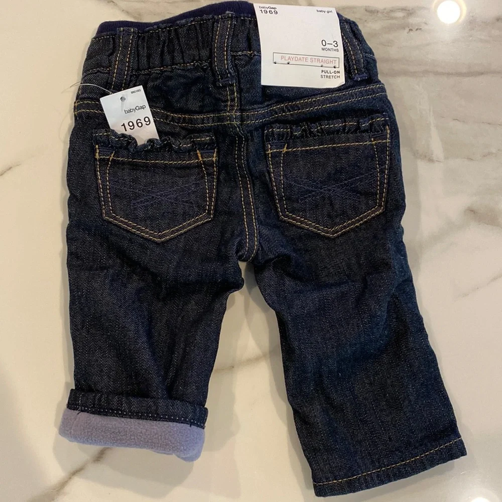 Baby Gap Straight Fleece Lined Jeans Dark Wash 0-3M NWT